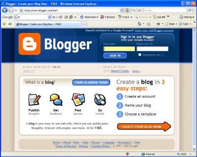 Blogger Initial Screen - Click for Large